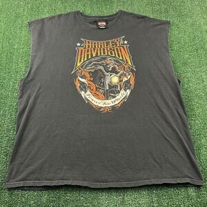 Vintage Harley-Davidson Sleeveless Muscle T-Shirt 3XL Faded Black Tribal Skull
